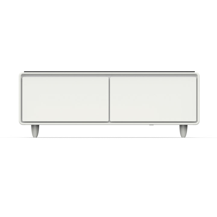 Forno Evoluto Tavolo 51-Inch White Smart Coffee Table – Dual Refrigerator Drawers, Bluetooth 5.0 Audio, Wireless Charging &amp; RGB Ambient Light