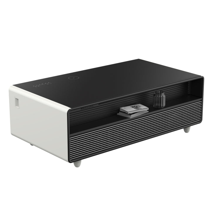 Forno Evoluto Tavolo 51-Inch White Smart Coffee Table – Dual Refrigerator Drawers, Bluetooth 5.0 Audio, Wireless Charging &amp; RGB Ambient Light