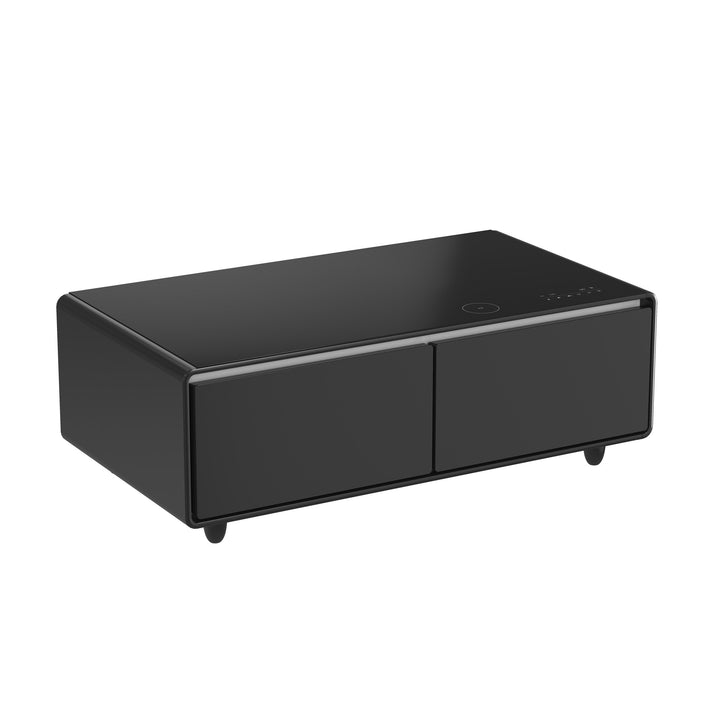 Forno Evoluto Tavolo 51-Inch Black Smart Coffee Table – Dual Refrigerator Drawers, Bluetooth 5.0 Audio, Wireless Charging &amp; RGB Ambient Light