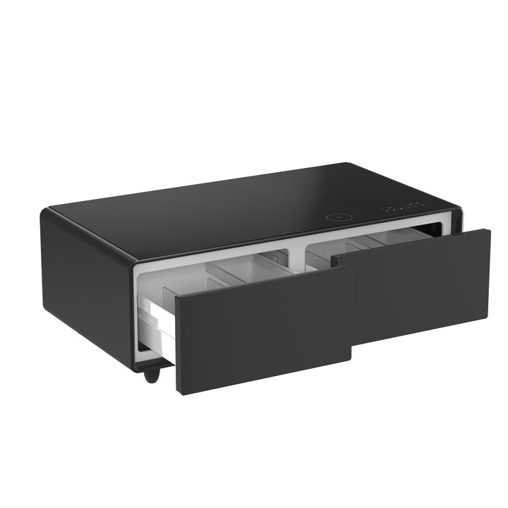 Forno Evoluto Tavolo 51-Inch Black Smart Coffee Table – Dual Refrigerator Drawers, Bluetooth 5.0 Audio, Wireless Charging &amp; RGB Ambient Light