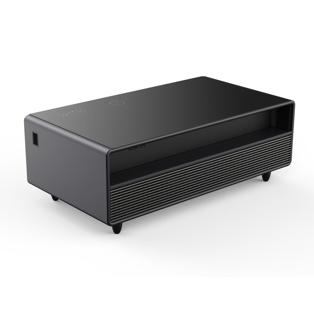 Forno Evoluto Tavolo 51-Inch Black Smart Coffee Table – Dual Refrigerator Drawers, Bluetooth 5.0 Audio, Wireless Charging &amp; RGB Ambient Light