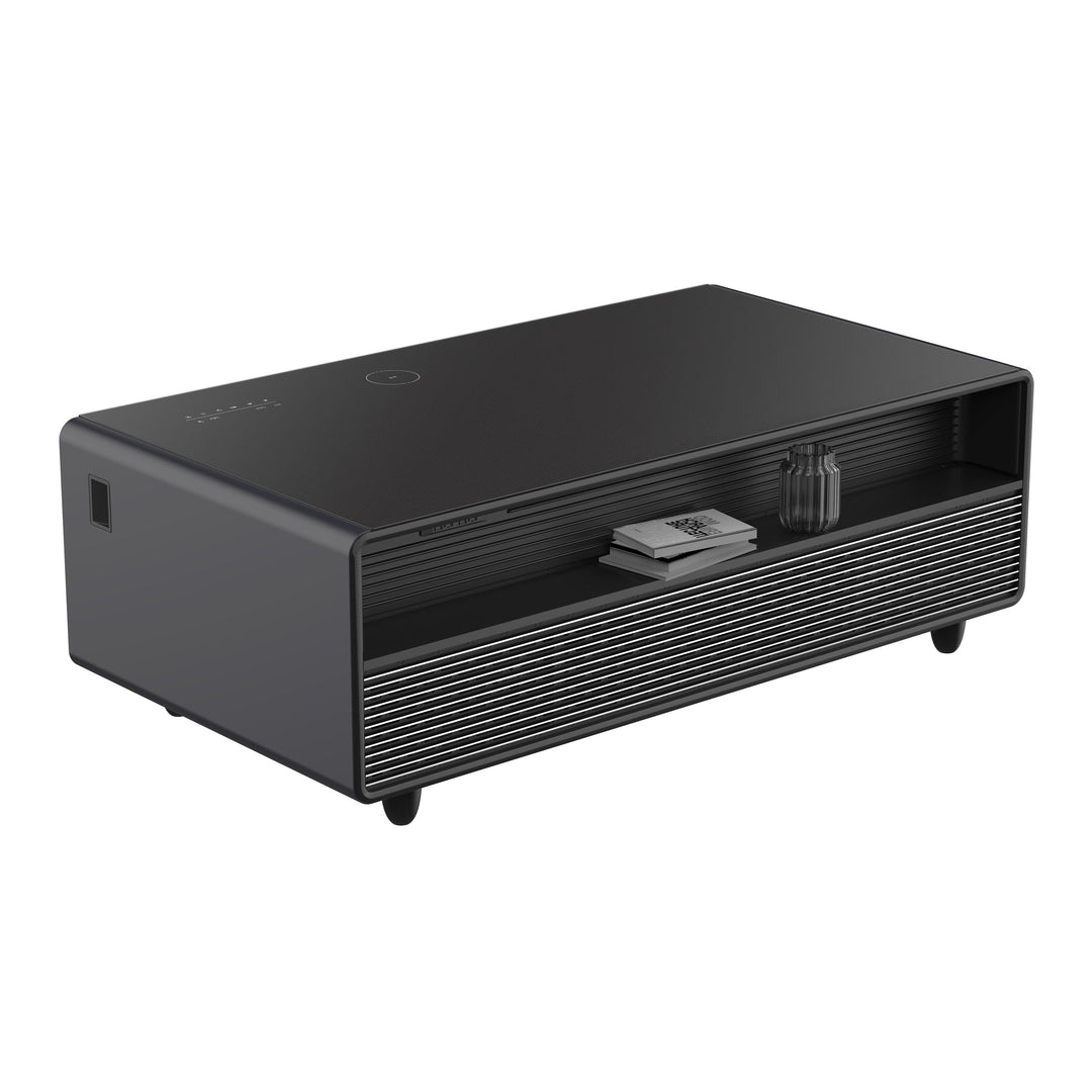 Forno Evoluto Tavolo 51-Inch Black Smart Coffee Table – Dual Refrigerator Drawers, Bluetooth 5.0 Audio, Wireless Charging &amp; RGB Ambient Light