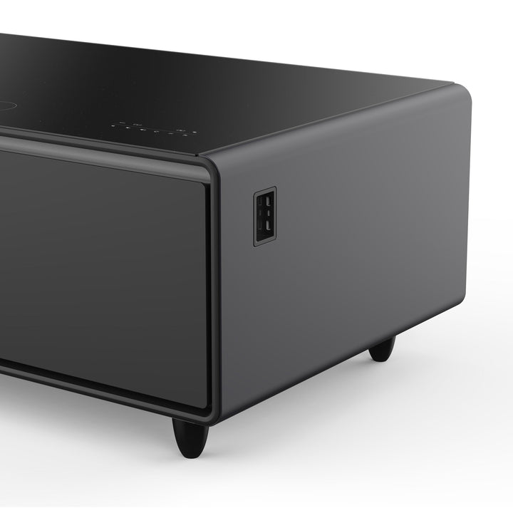Forno Evoluto Tavolo 51-Inch Black Smart Coffee Table – Dual Refrigerator Drawers, Bluetooth 5.0 Audio, Wireless Charging &amp; RGB Ambient Light