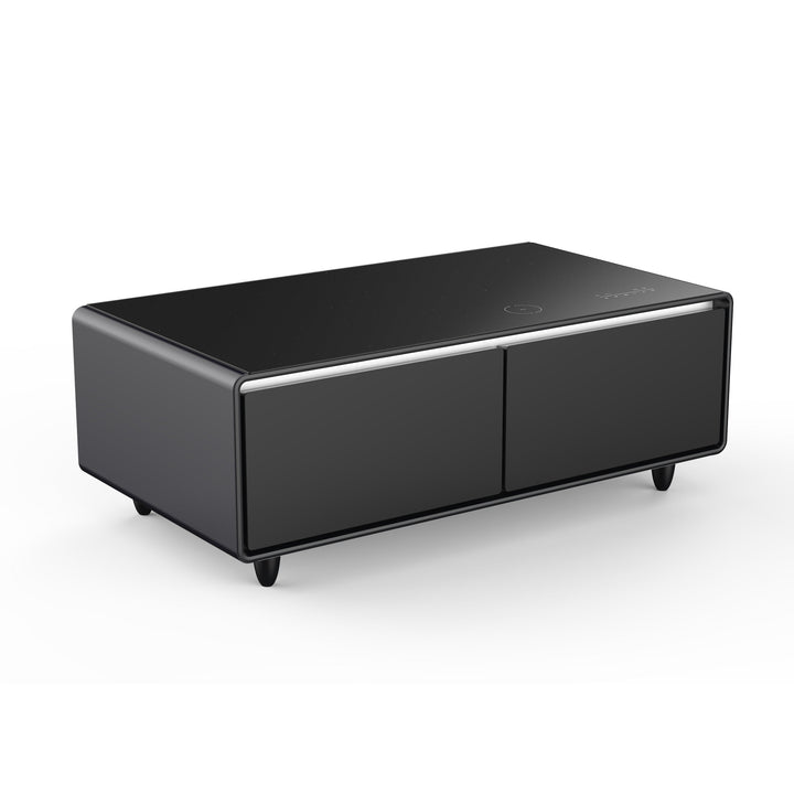 Forno Evoluto Tavolo 51-Inch Black Smart Coffee Table – Dual Refrigerator Drawers, Bluetooth 5.0 Audio, Wireless Charging &amp; RGB Ambient Light