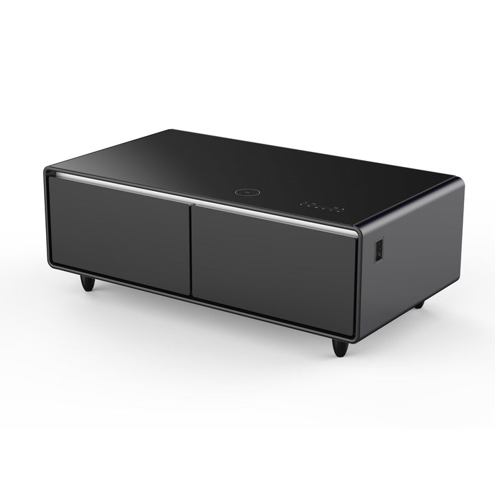 Forno Evoluto Tavolo 51-Inch Black Smart Coffee Table – Dual Refrigerator Drawers, Bluetooth 5.0 Audio, Wireless Charging &amp; RGB Ambient Light