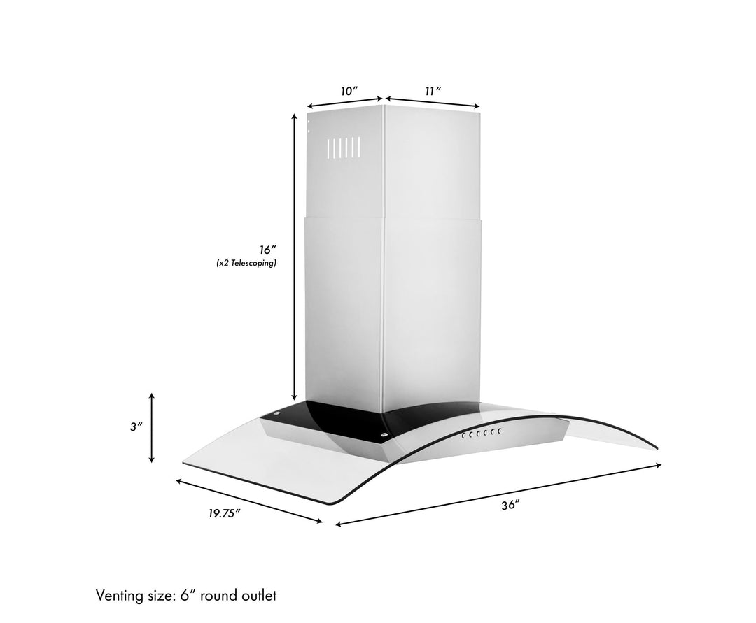 ZLINE 36 in. Alpine Series Professional Ducted Vent Wall Mount Range Hood in Stainless Steel, ALP70WL-36