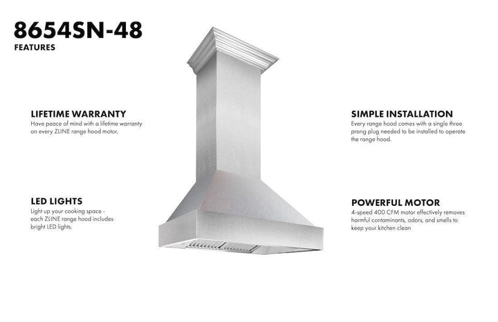 ZLINE 48 in. Kitchen Appliance Package with DuraSnow® Stainless Dual Fuel Range, Ducted Vent Range Hood and Tall Tub Dishwasher, 3KP-RASRH48-DWV