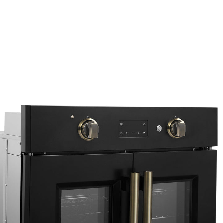 Forno Asti 30-Inch French Door Electric Wall Oven in Black &amp; Antique Brass, 3.68 cu. ft. True Convection, 3,600W, Air Fry, Sous Vide, Self-Clean