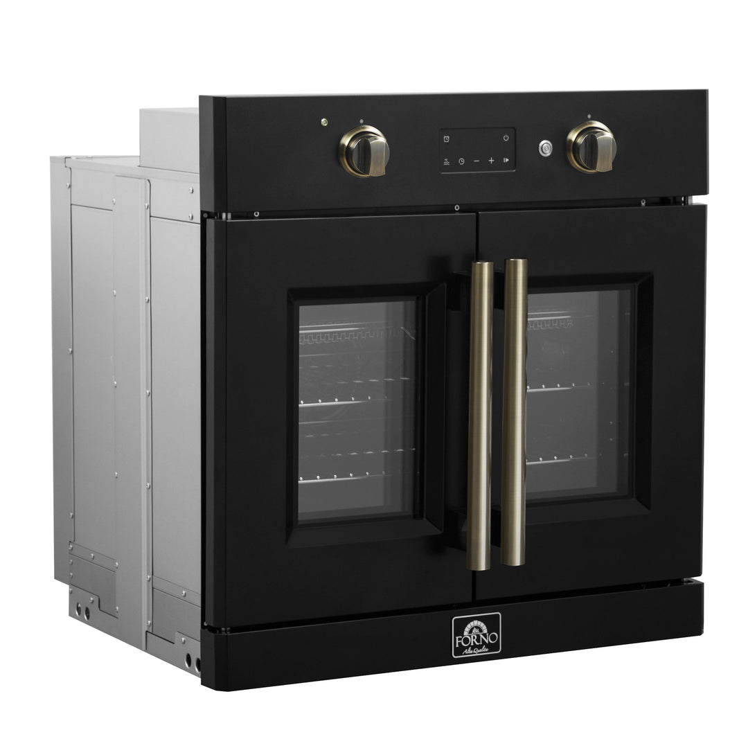 Forno Asti 30-Inch French Door Electric Wall Oven in Black &amp; Antique Brass, 3.68 cu. ft. True Convection, 3,600W, Air Fry, Sous Vide, Self-Clean