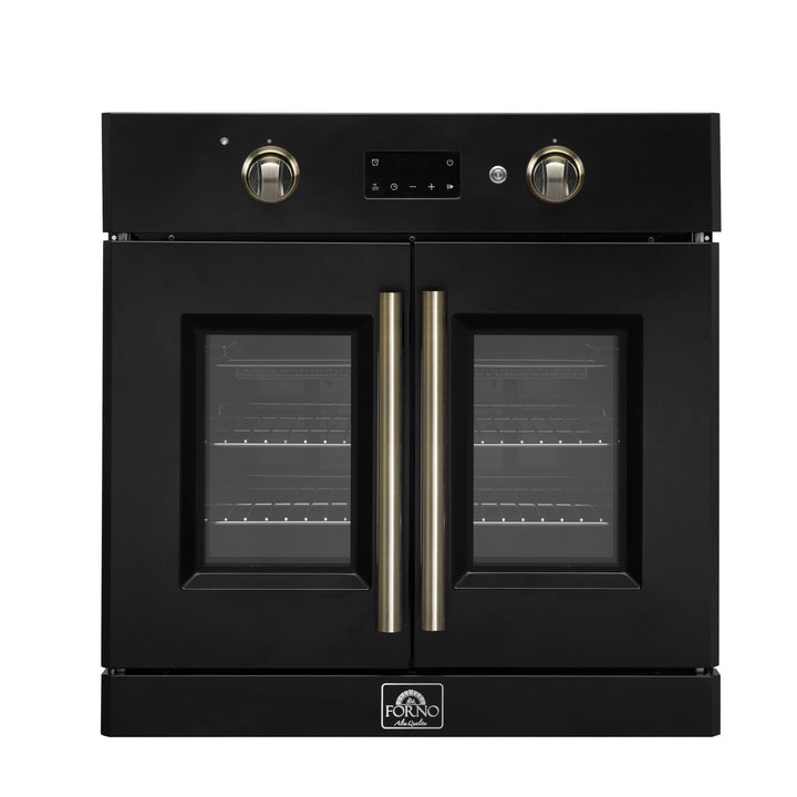 Forno Asti 30-Inch French Door Electric Wall Oven in Black &amp; Antique Brass, 3.68 cu. ft. True Convection, 3,600W, Air Fry, Sous Vide, Self-Clean