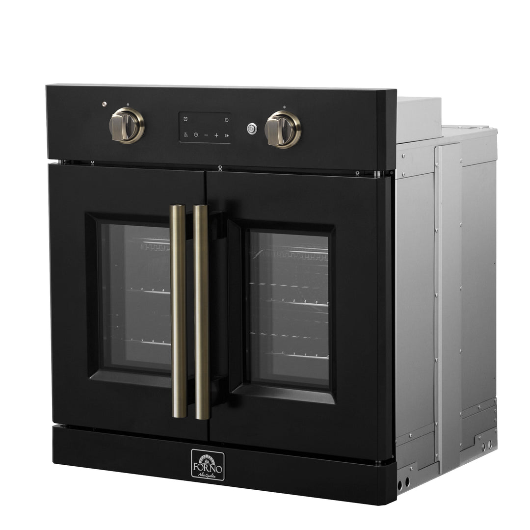 Forno Asti 30-Inch French Door Electric Wall Oven in Black &amp; Antique Brass, 3.68 cu. ft. True Convection, 3,600W, Air Fry, Sous Vide, Self-Clean