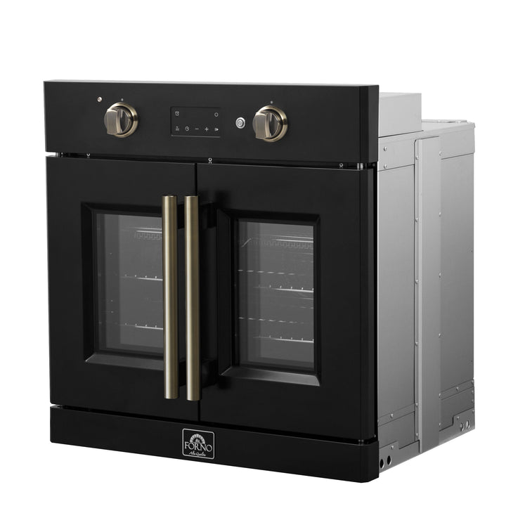Forno Asti 30-Inch French Door Electric Wall Oven in Black &amp; Antique Brass, 3.68 cu. ft. True Convection, 3,600W, Air Fry, Sous Vide, Self-Clean