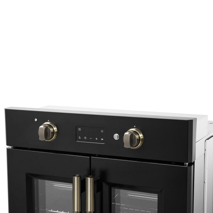 Forno Asti 30-Inch French Door Electric Wall Oven in Black &amp; Antique Brass, 3.68 cu. ft. True Convection, 3,600W, Air Fry, Sous Vide, Self-Clean