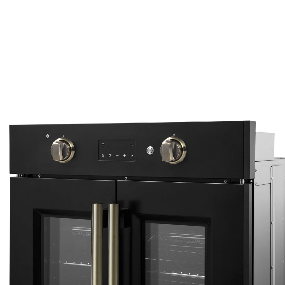 Forno Asti 30-Inch French Door Electric Wall Oven in Black &amp; Antique Brass, 3.68 cu. ft. True Convection, 3,600W, Air Fry, Sous Vide, Self-Clean