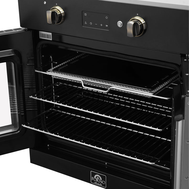 Forno Asti 30-Inch French Door Electric Wall Oven in Black &amp; Antique Brass, 3.68 cu. ft. True Convection, 3,600W, Air Fry, Sous Vide, Self-Clean