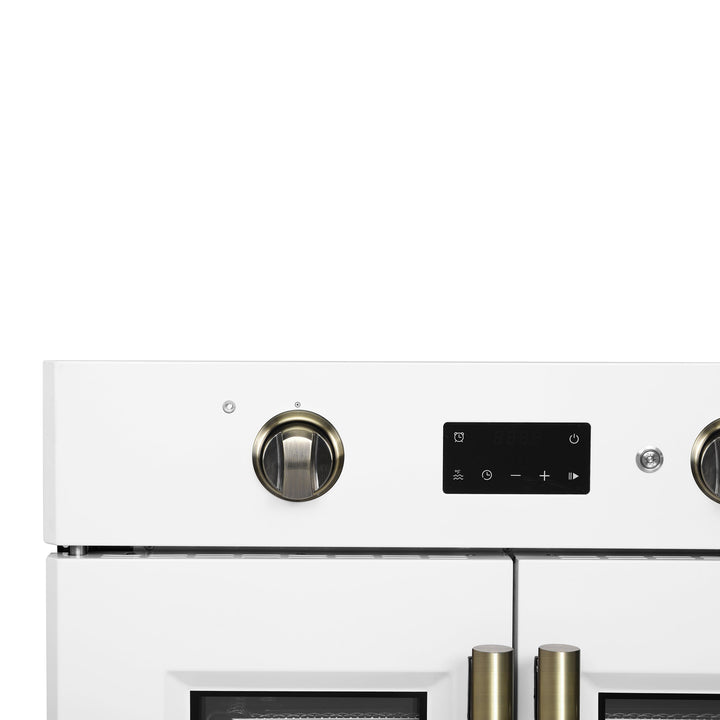 Forno Asti 30-Inch French Door Electric Wall Oven in White &amp; Antique Brass, 3.68 cu. ft. True Convection, 3,600W, Air Fry, Sous Vide, Self-Clean