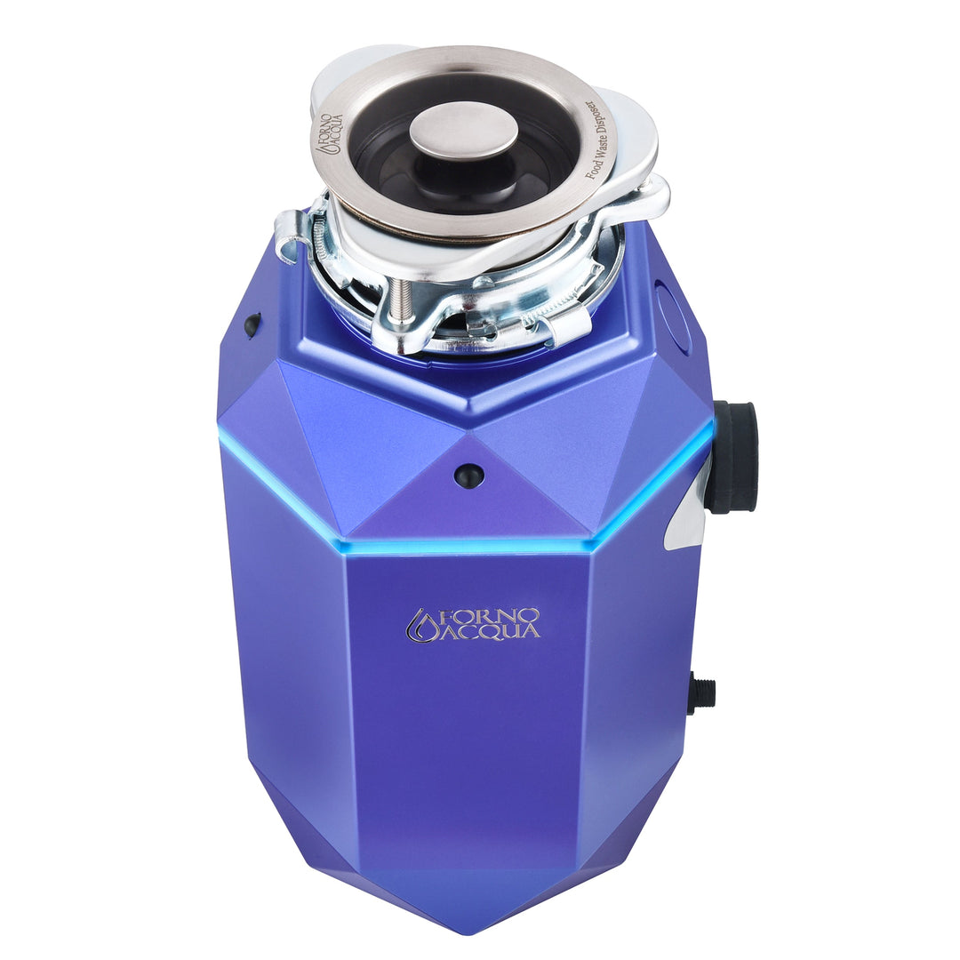 FORNO ACQUA BrightDIAMOND Amethyst 3/4HP Super Quiet Garbage Disposal Corded with Motion Sensor Cabinet Light &amp; Pre-Wired Air Switch