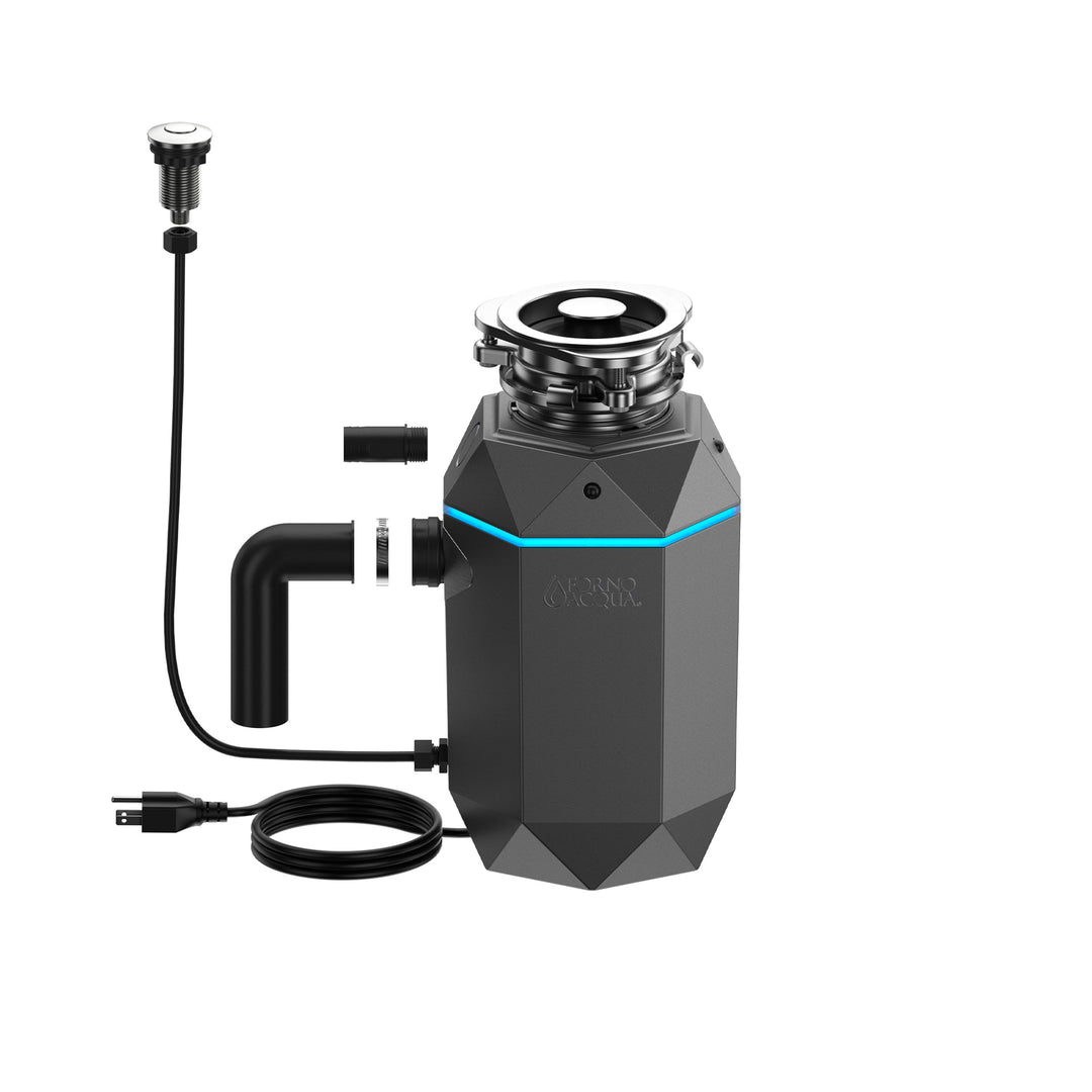 FORNO ACQUA BrightDIAMOND Black Onyx 1HP Super Quiet Garbage Disposal Corded with Motion Sensor Cabinet Light &amp; Pre-Wired Air Switch
