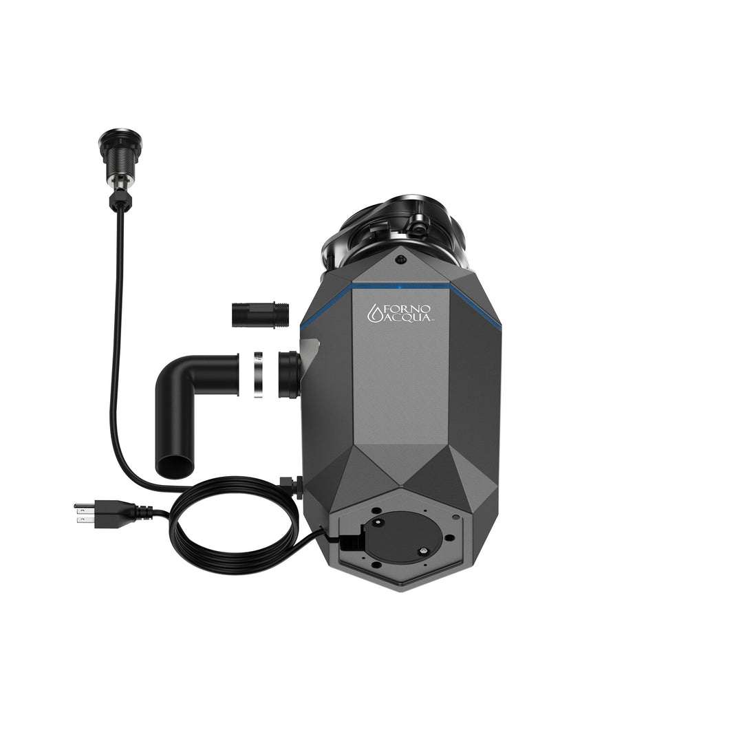 FORNO ACQUA BrightDIAMOND Black Onyx 3/4HP Super Quiet Garbage Disposal Corded with Motion Sensor Cabinet Light &amp; Pre-Wired Air Switch