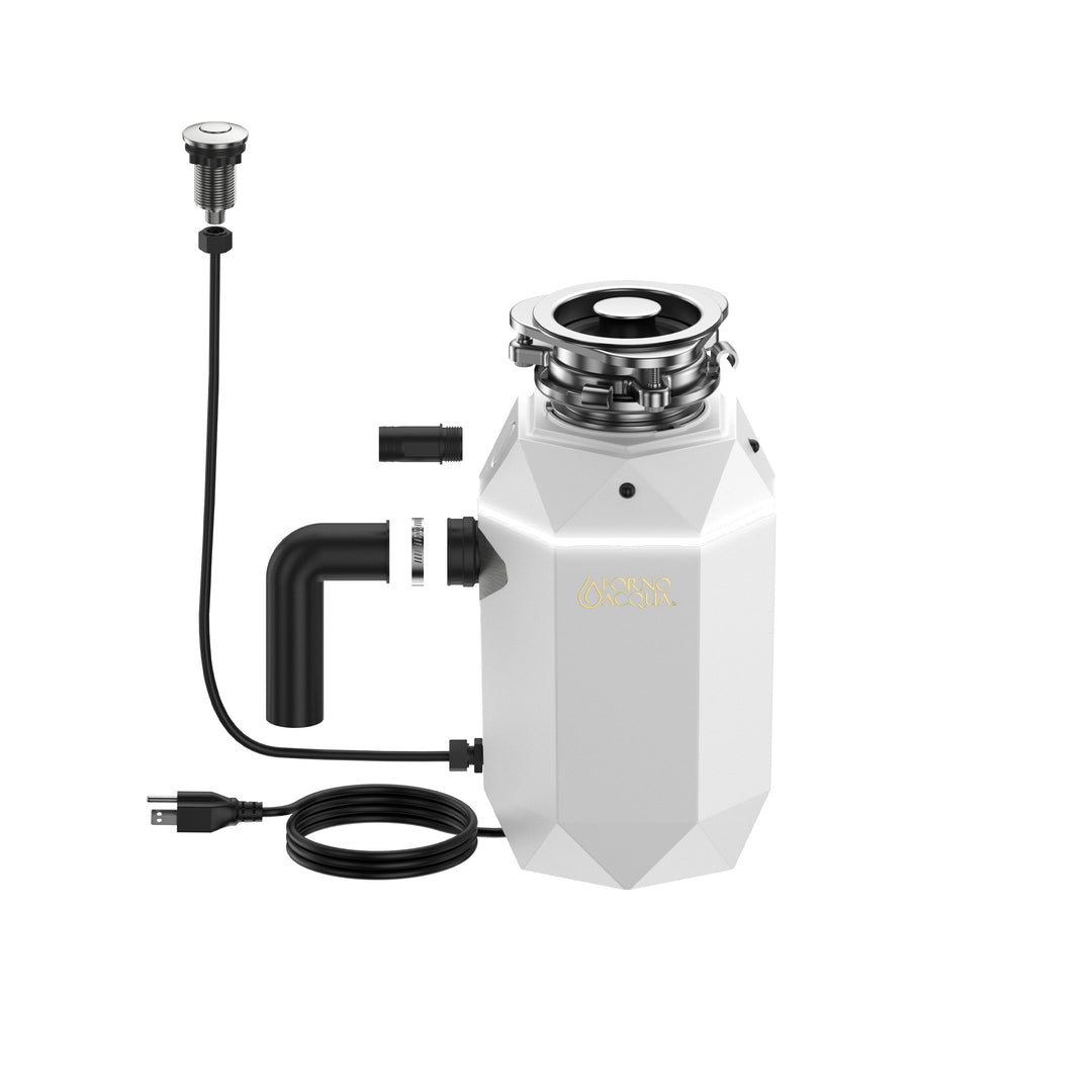 FORNO ACQUA BrightDIAMOND Moonstone 3/4HP Super Quiet Garbage Disposal Corded with Motion Sensor Cabinet Light &amp; Pre-Wired Air Switch
