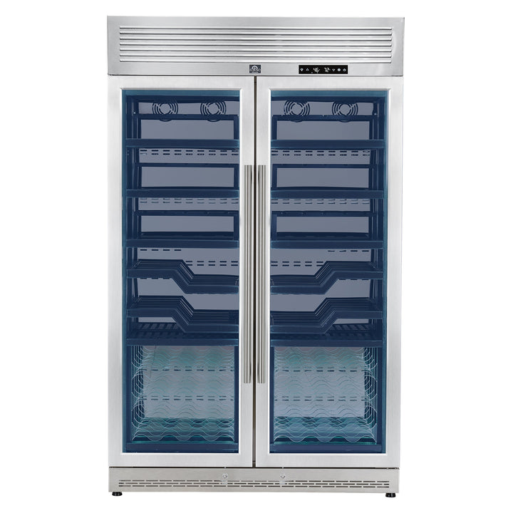 FORNO Abruzzo 48-Inch Dual Zones Wine Cellar, 102 Bottles, 24 cu. ft., Green Acrylic Holders &amp; Black Shelves
