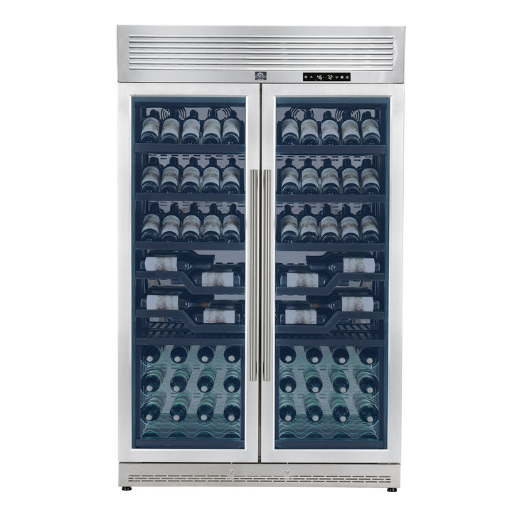 FORNO Abruzzo 48-Inch Dual Zones Wine Cellar, 102 Bottles, 24 cu. ft., Green Acrylic Holders &amp; Black Shelves