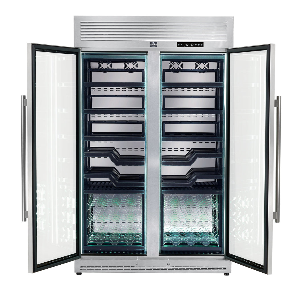FORNO Abruzzo 48-Inch Dual Zones Wine Cellar, 102 Bottles, 24 cu. ft., Green Acrylic Holders &amp; Black Shelves