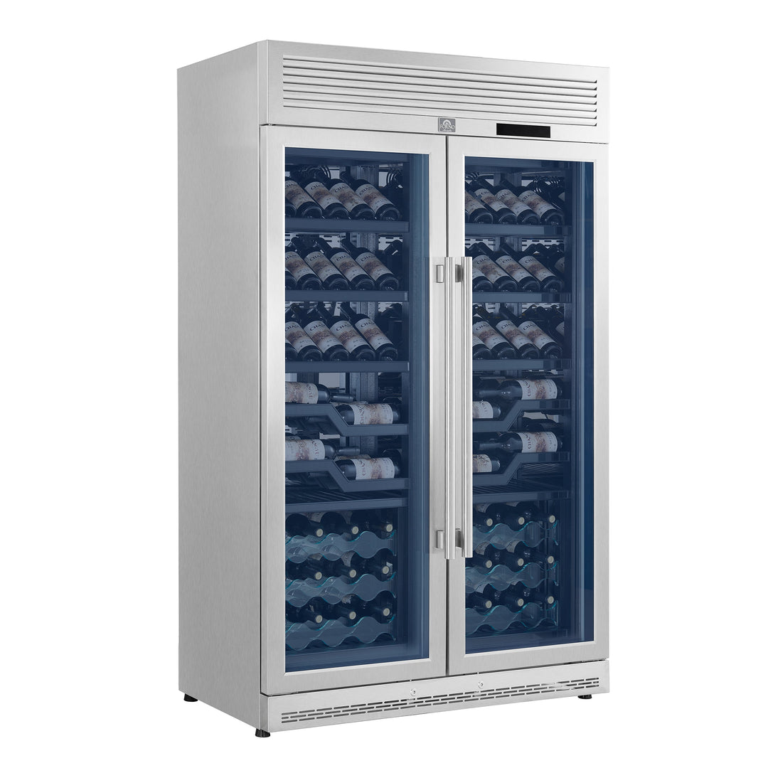 FORNO Abruzzo 48-Inch Dual Zones Wine Cellar, 102 Bottles, 24 cu. ft., Green Acrylic Holders &amp; Black Shelves