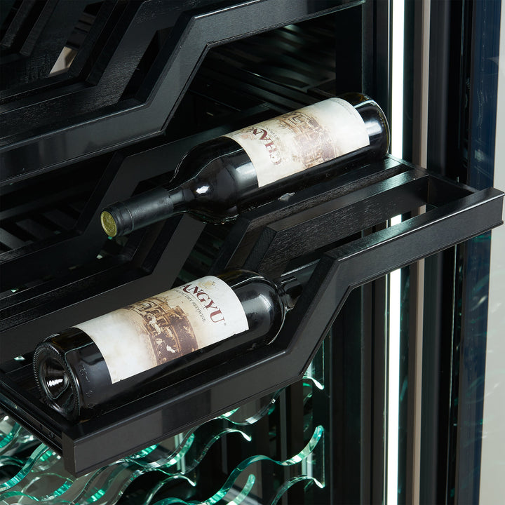 FORNO Abruzzo 48-Inch Dual Zones Wine Cellar, 102 Bottles, 24 cu. ft., Green Acrylic Holders &amp; Black Shelves