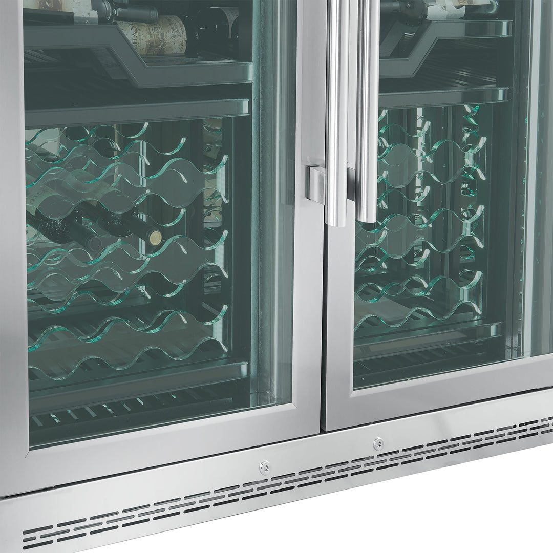 FORNO Abruzzo 48-Inch Dual Zones Wine Cellar, 102 Bottles, 24 cu. ft., Green Acrylic Holders &amp; Black Shelves