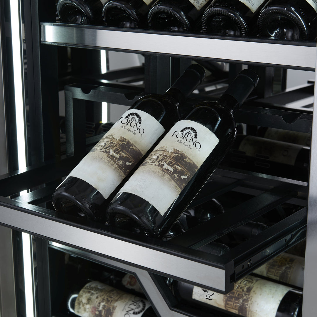 FORNO Abruzzo 48-Inch Dual Zone Wine Cellar, 102 Bottles, 24 cu. ft., Clear Acrylic Holders &amp; Stainless Trim Shelves