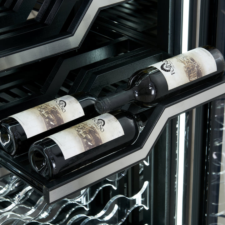 FORNO Abruzzo 48-Inch Dual Zone Wine Cellar, 102 Bottles, 24 cu. ft., Clear Acrylic Holders &amp; Stainless Trim Shelves