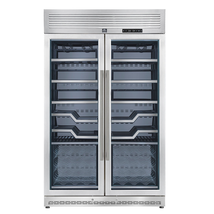 FORNO Abruzzo 48-Inch Dual Zone Wine Cellar, 102 Bottles, 24 cu. ft., Clear Acrylic Holders &amp; Stainless Trim Shelves