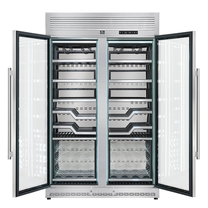 FORNO Abruzzo 48-Inch Dual Zone Wine Cellar, 102 Bottles, 24 cu. ft., Clear Acrylic Holders &amp; Stainless Trim Shelves