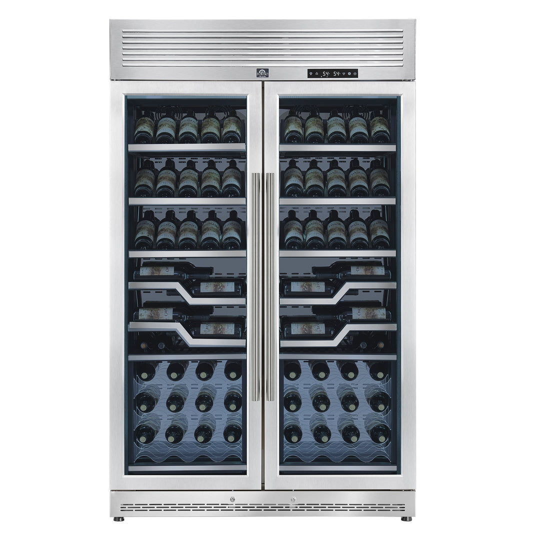 FORNO Abruzzo 48-Inch Dual Zone Wine Cellar, 102 Bottles, 24 cu. ft., Clear Acrylic Holders &amp; Stainless Trim Shelves