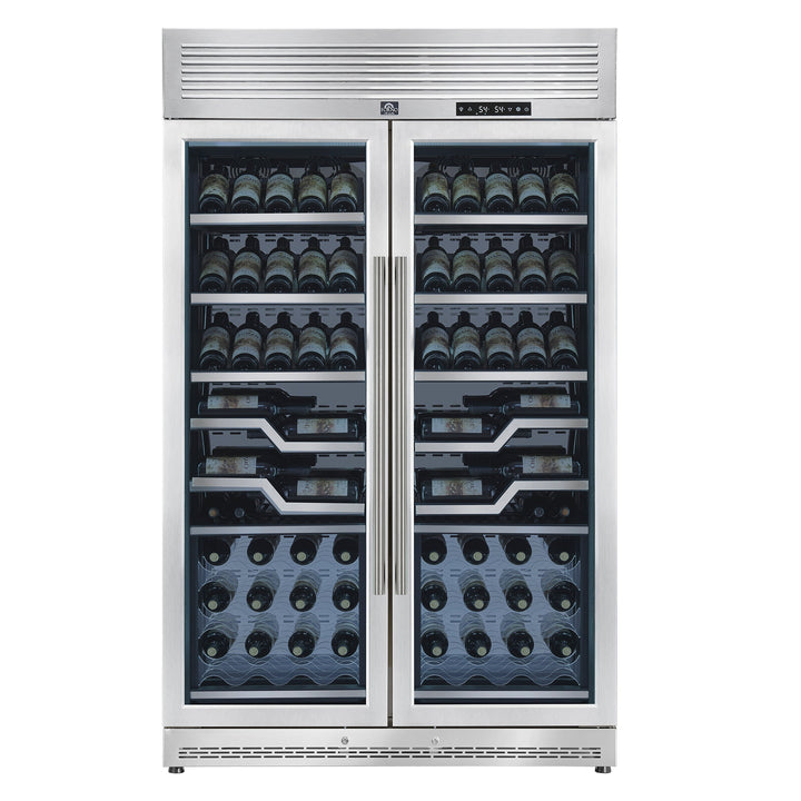 FORNO Abruzzo 48-Inch Dual Zone Wine Cellar, 102 Bottles, 24 cu. ft., Clear Acrylic Holders &amp; Stainless Trim Shelves