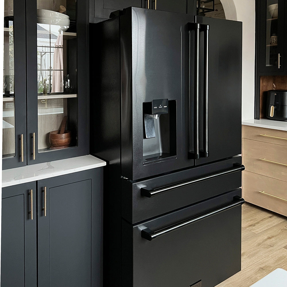 ZLINE 36 in. 21.6 cu. ft. Counter-Depth French Door Refrigerator with Water and Ice Dispenser in Fingerprint-Resistant Black Stainless Steel, Open Box-Excellent Condition