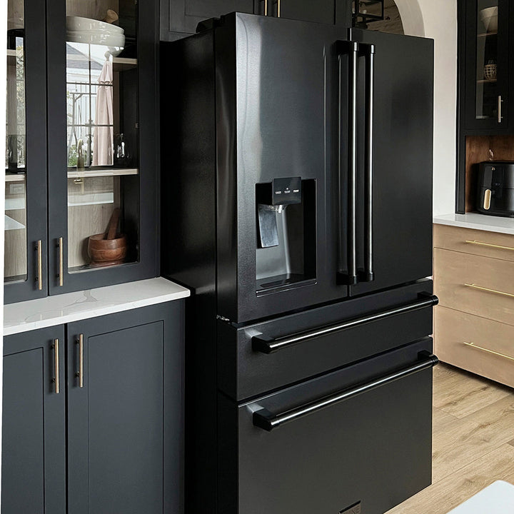 ZLINE 36 in. 21.6 cu. ft. Counter-Depth French Door Refrigerator with Water and Ice Dispenser in Fingerprint-Resistant Black Stainless Steel, Open Box-Excellent Condition