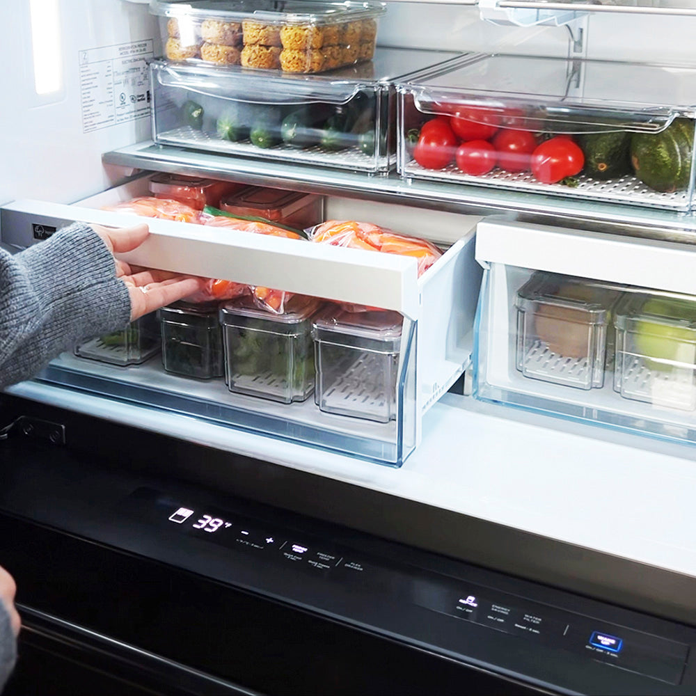 ZLINE 36 in. 21.6 cu. ft. Counter-Depth French Door Refrigerator with Water and Ice Dispenser in Fingerprint-Resistant Black Stainless Steel, Open Box-Excellent Condition
