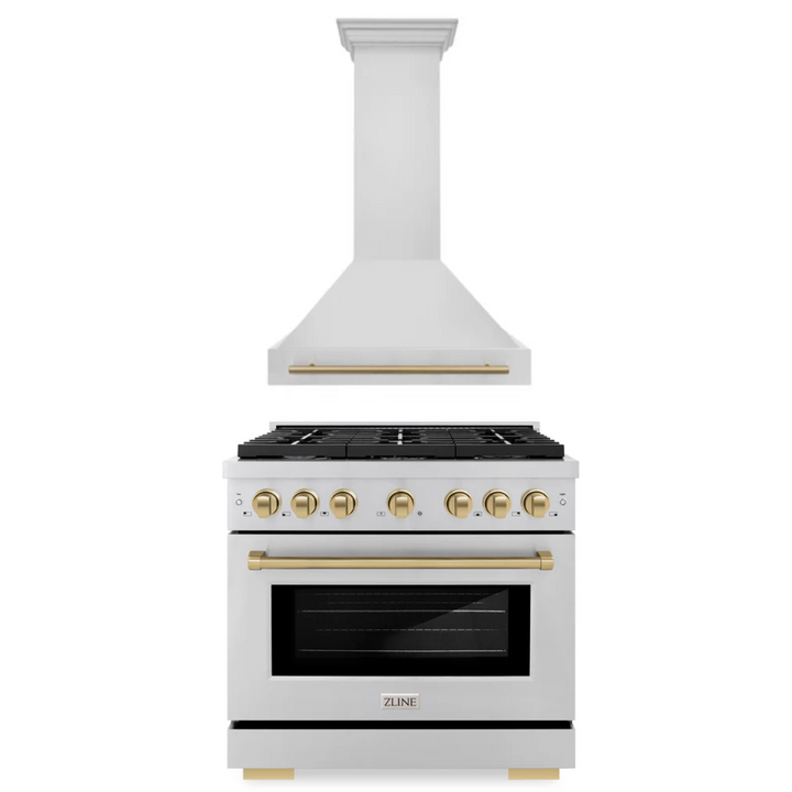 ZLINE Autograph Package - 36 In. Gas Range, Range Hood in Stainless Steel with Champagne Bronze Accents, 2AKP-RGRH36-CB