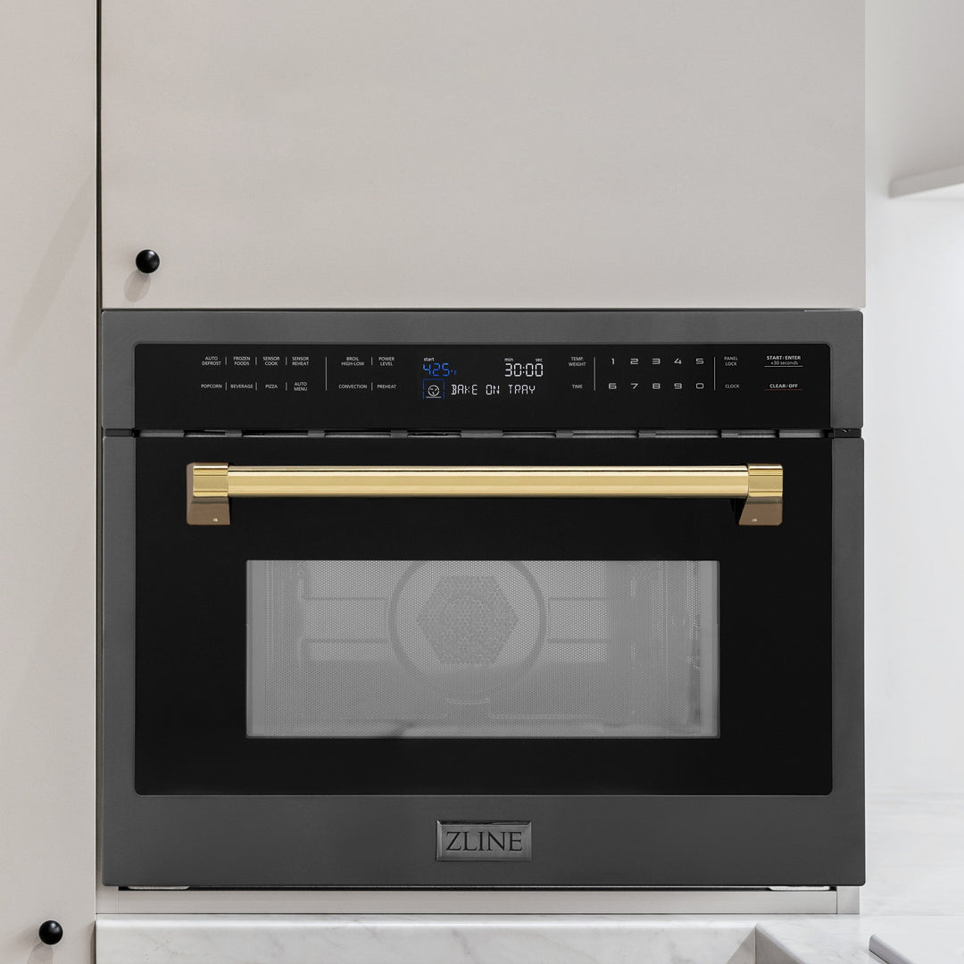 ZLINE 24" Built-in Convection Microwave Oven in Black Stainless Steel &amp; Gold Accents 1.6 cu ft.