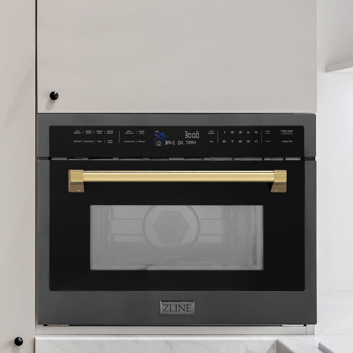 ZLINE 24" Built-in Convection Microwave Oven in Black Stainless Steel &amp; Gold Accents 1.6 cu ft.