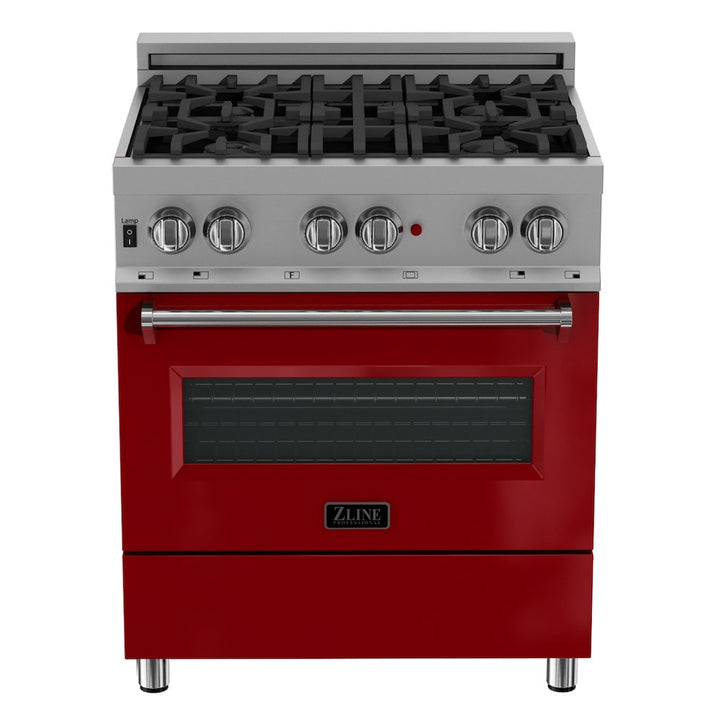 ZLINE 36 in. 4.6 cu. ft. Legacy Dual Fuel Range with 6 Burner Gas Cooktop and Electric Convection Oven in Satin Stainless Steel and Red Gloss Door (RAS-RG-36)