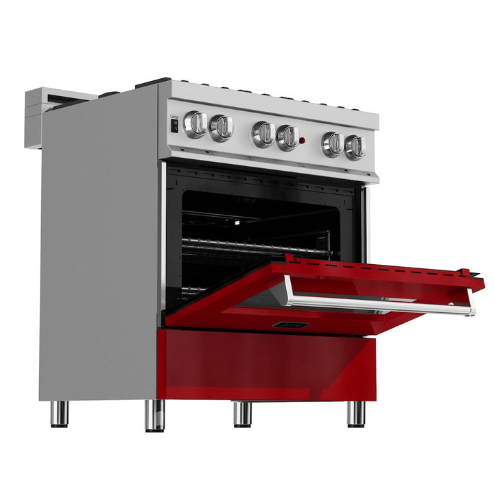 ZLINE 36 in. 4.6 cu. ft. Legacy Dual Fuel Range with 6 Burner Gas Cooktop and Electric Convection Oven in Satin Stainless Steel and Red Gloss Door (RAS-RG-36)