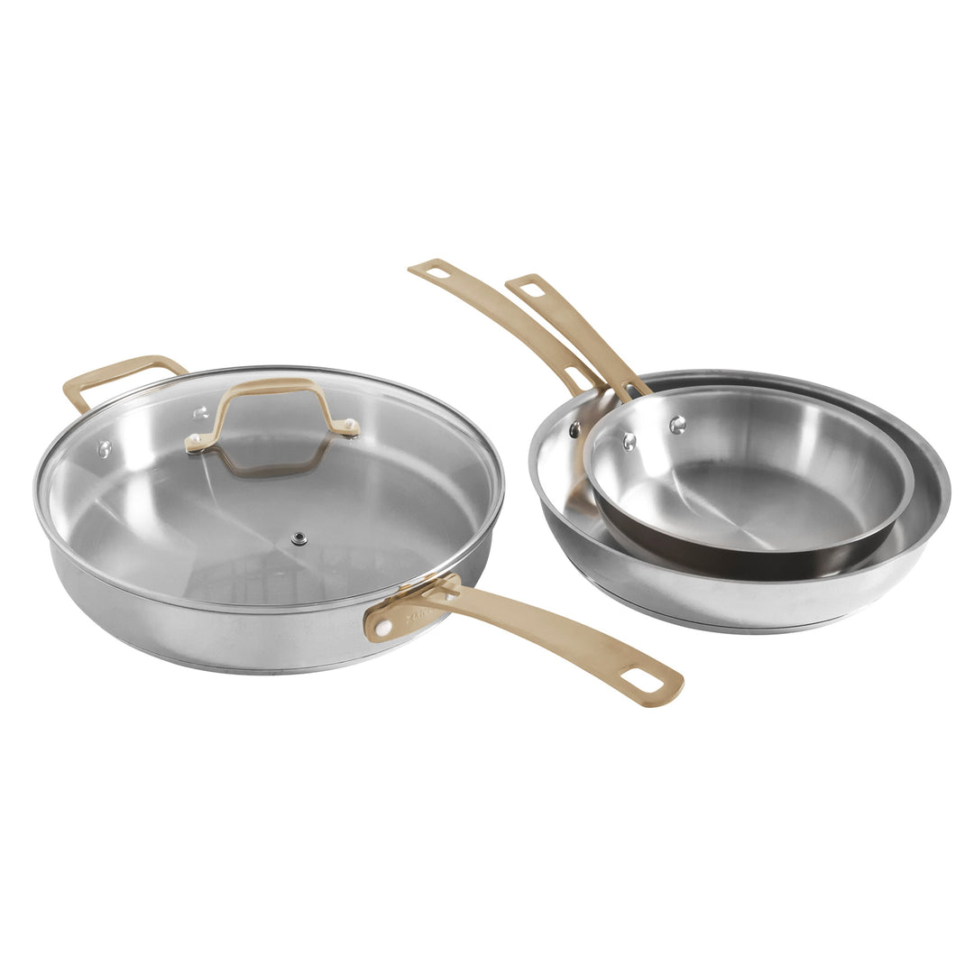 ZLINE 10 Piece Non-Toxic Cookware Set in Stainless Steel with Bronze Trim