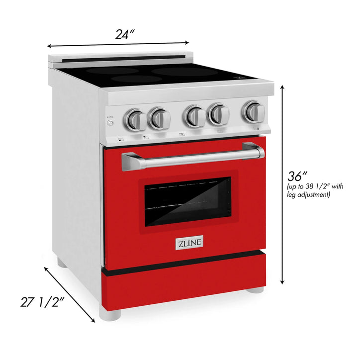 ZLINE 24 Inch 2.8 cu. ft. Induction Range with a 3 Element Stove and Electric Oven in Red Gloss, RAIND-RG-24