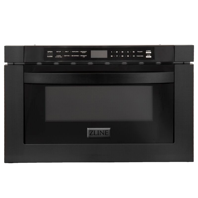 ZLINE Package - 48" Dual Fuel Range, Hood, Refrigerator with Water & Ice Dispenser, Dishwasher and Microwave in Black Stainless