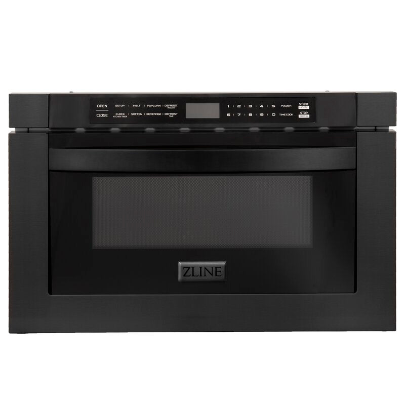 ZLINE Package - 36" Dual Fuel Range, Range Hood, Refrigerator with Water & Ice Dispenser, Dishwasher, Microwave In Black Stainless Steel