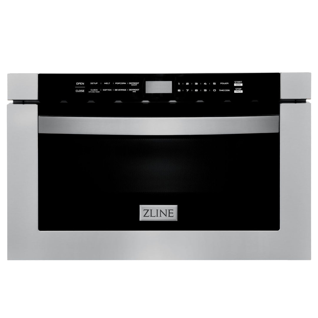 ZLINE Package - 30" Dual Fuel Range, Range Hood, Microwave, Dishwasher, Refrigerator with Water & Ice Dispenser