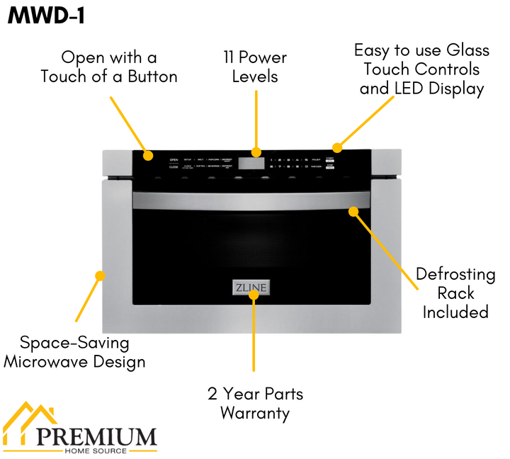 ZLINE Kitchen and Bath 36" Range, Range Hood, Microwave, Dishwasher & Refrigerator Appliance Package, 5KPR-RARH36-MWDWV